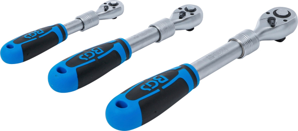 Umschaltknarren-Satz | ausziehbar | Abtrieb Außenvierkant 6.3 mm (1/4") - 10 mm (3/8") - 12.5 mm (1/2") | 3-tlg. BGS 25123