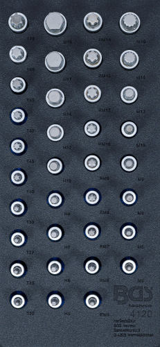 Bit-Einsatz-Satz | Antrieb Innenvierkant 12.5 mm (1/2") | Innensechskant. T-Profil (für Torx). Innenvielzahn (für XZN). Keil-Profil (für RIBE) | 36-tlg. BGS 4120