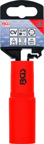VDE-Steckschlüssel-Einsatz Sechskant | Antrieb Innenvierkant 12.5 mm (1/2") | SW 19 mm BGS 72069