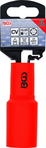 VDE-Steckschlüssel-Einsatz Sechskant | Antrieb Innenvierkant 12.5 mm (1/2") | SW 22 mm BGS 72072