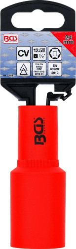 VDE-Steckschlüssel-Einsatz Sechskant | Antrieb Innenvierkant 12.5 mm (1/2") | SW 24 mm BGS 72074