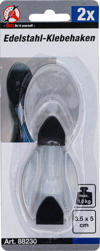 Edelstahl-Klebehaken | 35 x 50 mm | 1.0 kg | 2-tlg. BGS 88230