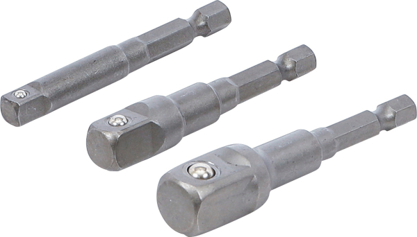 Adapter-Satz für Bohrmaschinen | Außensechskant Antrieb 6.3 mm (1/4") | Abtrieb Außenvierkant 6.3 mm (1/4"). 10 mm (3/8"). 12.5 mm (1/2") | 3-tlg. BGS 9685