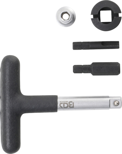 Universal-Öldienst-Schlüssel-Satz | für Kunststoff-Ölablassschrauben | Antrieb Außensechskant 6.3 mm (1/4") / Abtrieb Außenvierkant 10 mm (3/8") | 5-tlg. BGS 9843