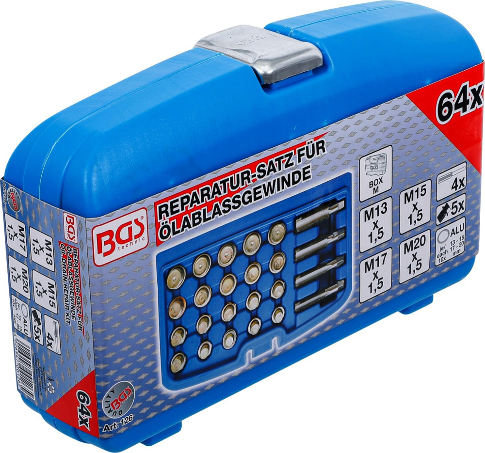 Reparatursatz für Öl-Ablass-Gewinde | 64-tlg. BGS 126