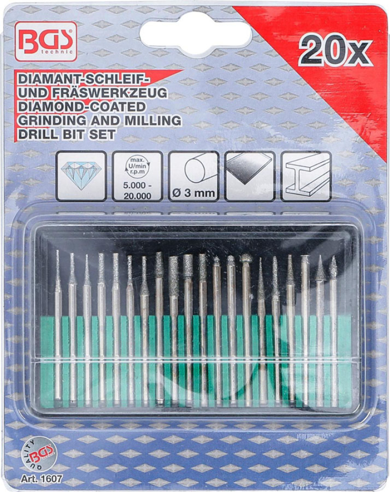 Diamant-Schleif- und Fräswerkzeug | 20-tlg. BGS 1607