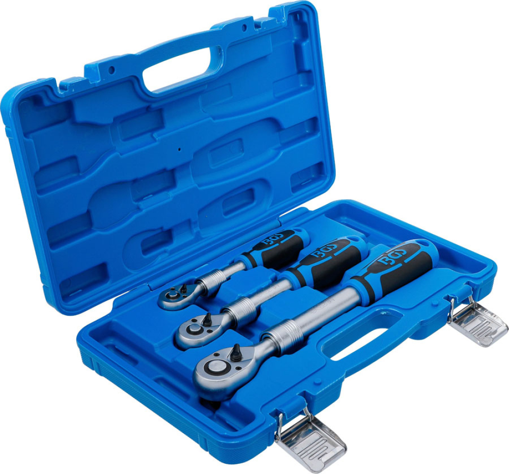 Umschaltknarren-Satz | ausziehbar | Abtrieb Außenvierkant 6.3 mm (1/4") - 10 mm (3/8") - 12.5 mm (1/2") | 3-tlg. BGS 25123