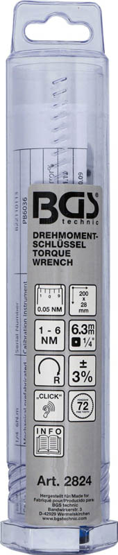 Drehmomentschlüssel | Abtrieb Außenvierkant 6.3 mm (1/4") | 1 - 6 Nm BGS 2824