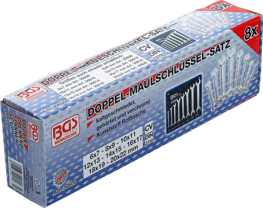 Doppel-Maulschlüssel-Satz | SW 6 - 22 mm | 8-tlg. BGS 30600