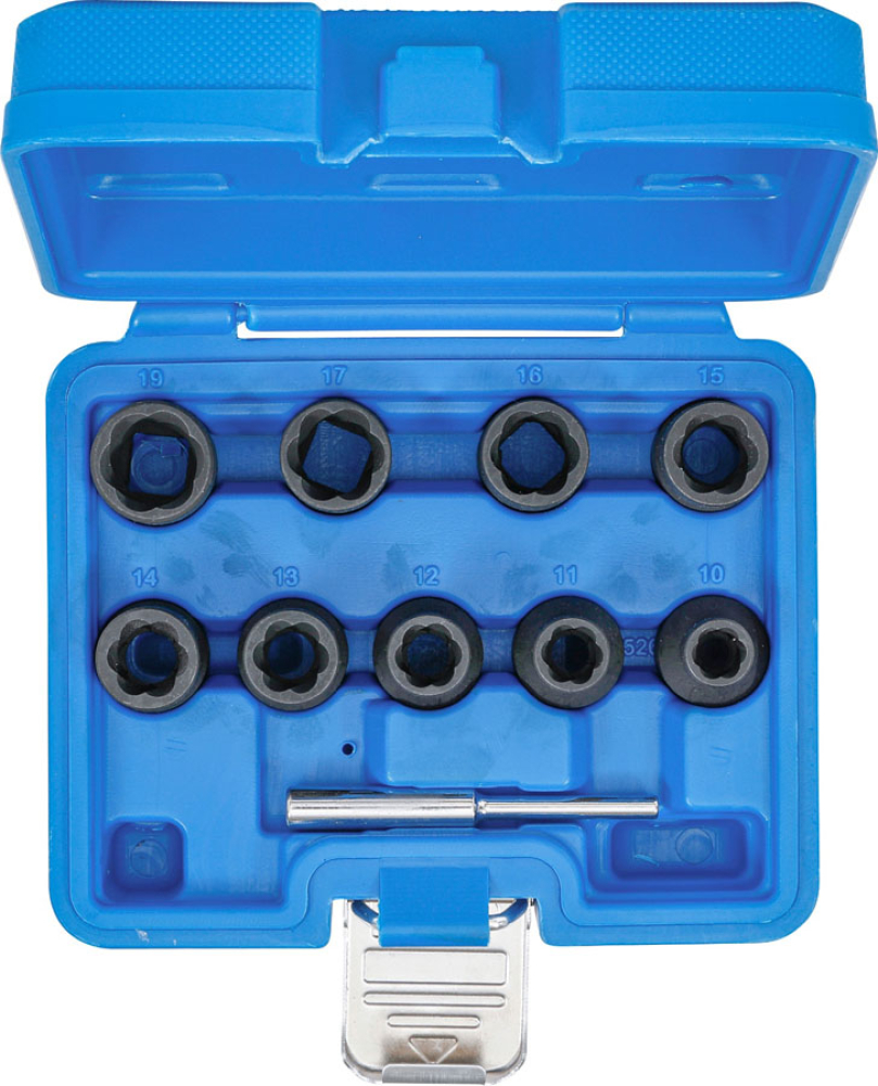 Spiral-Profil-Steckschlüssel-Satz / Schraubenausdreher | Antrieb Innenvierkant 12.5 mm (1/2") | SW 10 - 19 mm | 10-tlg. BGS 5266