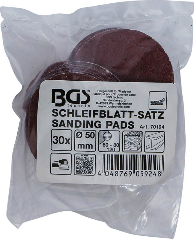 Schleifblatt-Satz für Exzenterschleifer | Ø 50 mm | K 60 - 80 - 120 | 30-tlg. BGS 70194