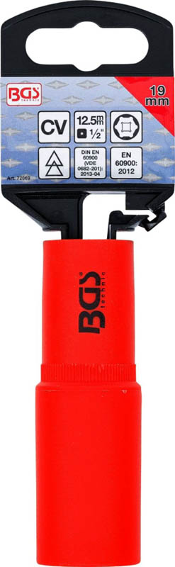 VDE-Steckschlüssel-Einsatz Sechskant | Antrieb Innenvierkant 12.5 mm (1/2") | SW 19 mm BGS 72069