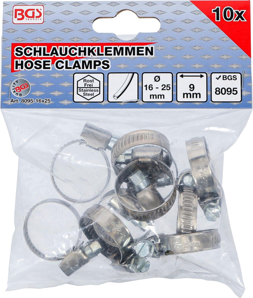 Schlauchklemmen | rostfrei | 16 x 25 mm | 10-tlg. BGS 8095-16x25