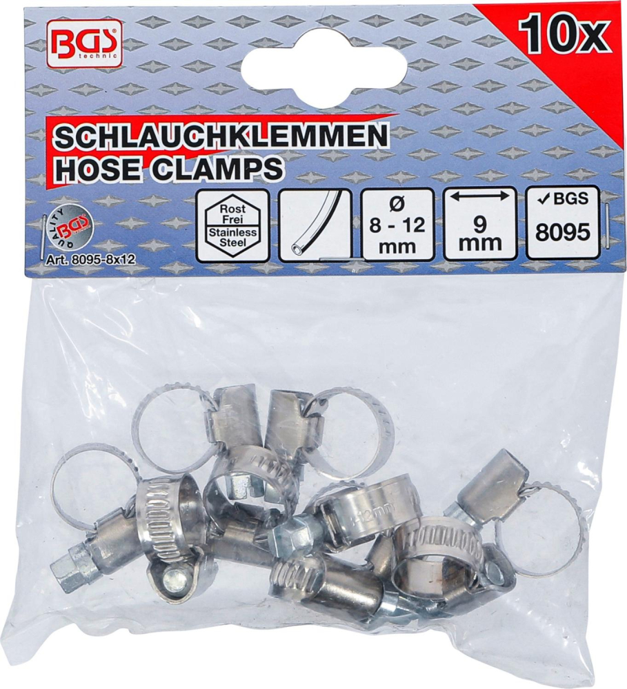 Schlauchklemmen | rostfrei | 8 x 12 mm | 10-tlg. BGS 8095-8x12