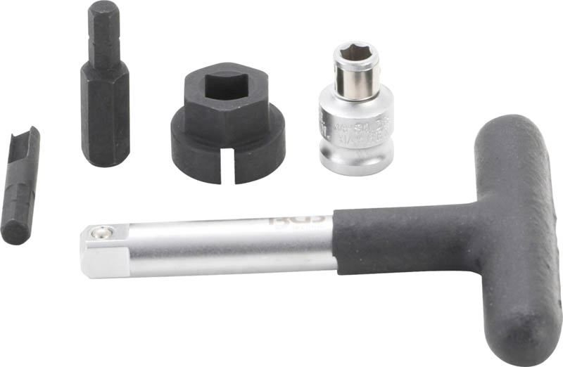 Universal-Öldienst-Schlüssel-Satz | für Kunststoff-Ölablassschrauben | Antrieb Außensechskant 6.3 mm (1/4") / Abtrieb Außenvierkant 10 mm (3/8") | 5-tlg. BGS 9843